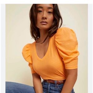 Nation LTD Jillian bold shoulder Tee in Tang (orange) 100% Pima cotton small